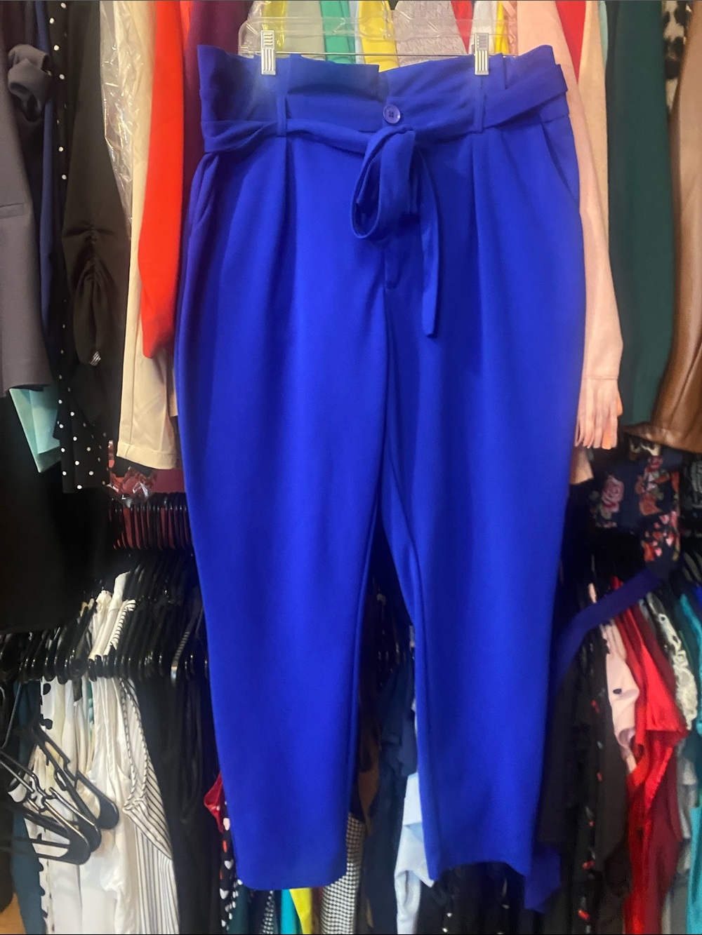 High-Rise Tie-Waist Crop Pants - Royal Blue